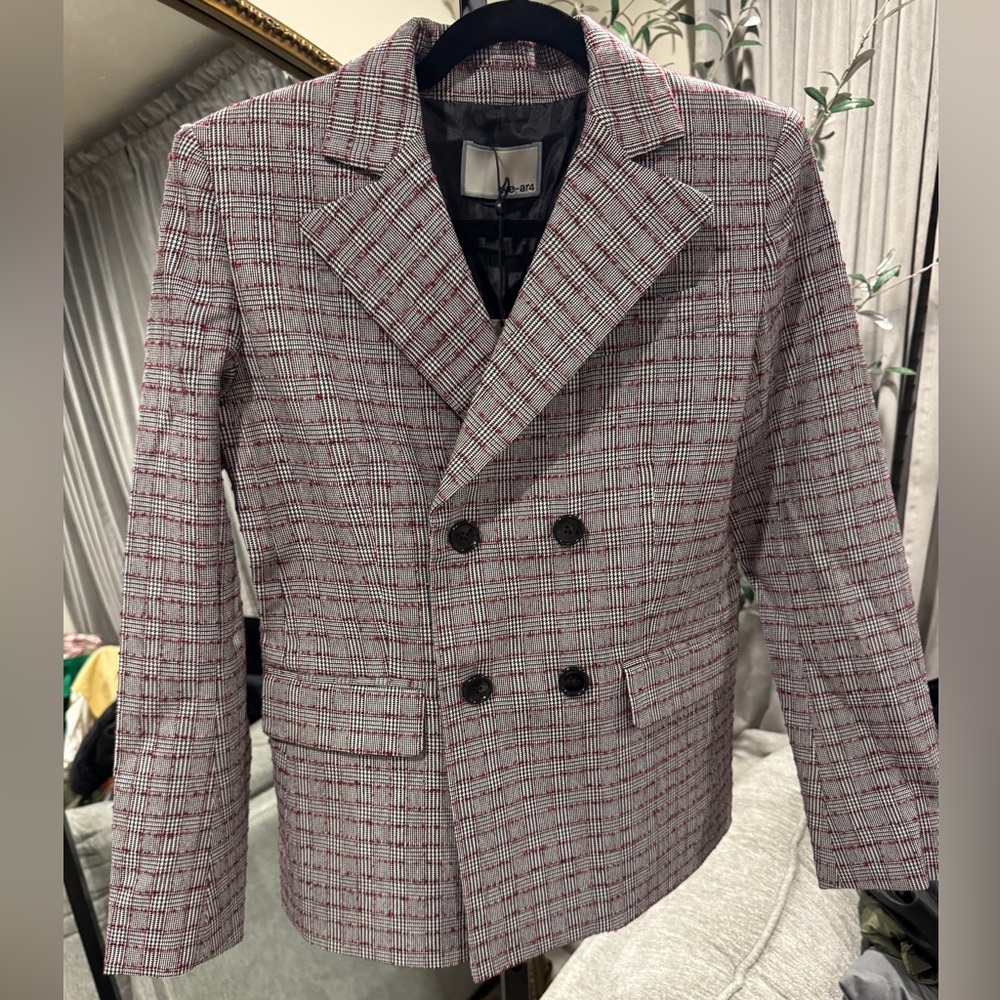 We-ar4 Double-Breasted Plaid Blazer